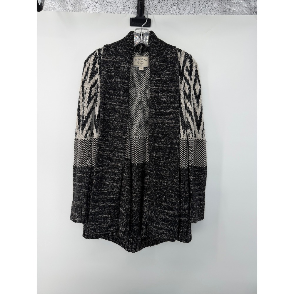 Lucky‎ Brand Womens Black Cream Geometric Tribal Open Front Cardigan Sweater M